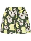Msgm Elastic Waistband Floral Print Side Pockets In Green