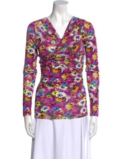 Pre-owned Msgm Floral Print Cowl Neck Top In Pink