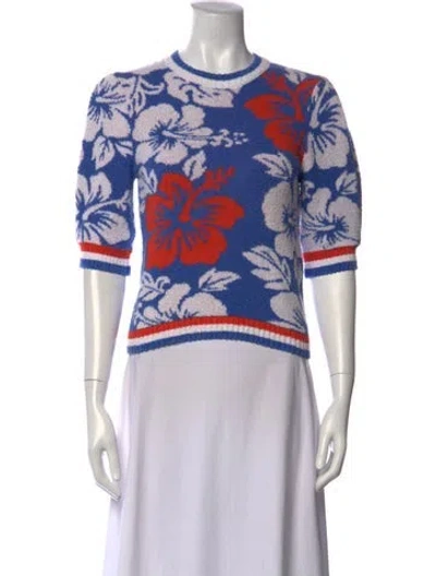 Pre-owned Msgm Floral Print Crew Neck Sweater In Blue