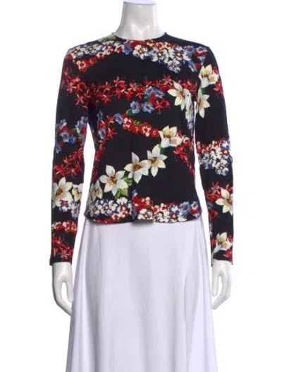 Pre-owned Msgm Floral Print Crew Neck Top In Black