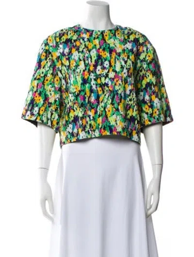 Pre-owned Msgm Floral Print Crew Neck Top In Green