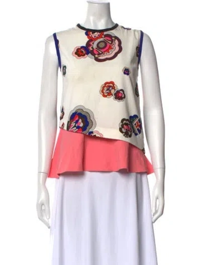 Pre-owned Msgm Floral Print Crew Neck Top In Multi