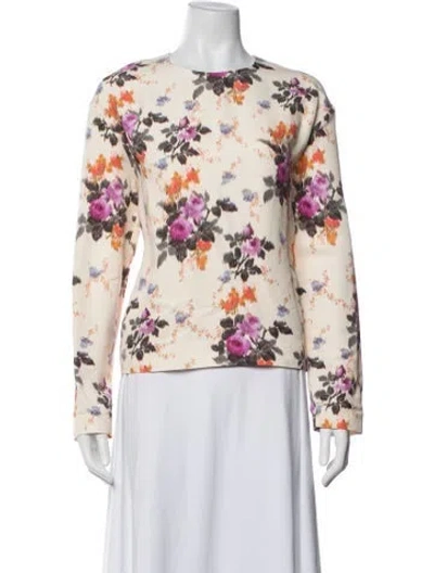 Pre-owned Msgm Floral Print Crew Neck Top In Neutrals