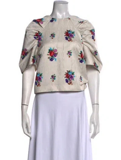 Pre-owned Msgm Floral Print Crew Neck Top In Neutrals