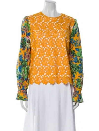 Pre-owned Msgm Floral Print Crew Neck Top In Orange