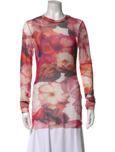 Pre-owned Msgm Floral Print Crew Neck Top In Pink