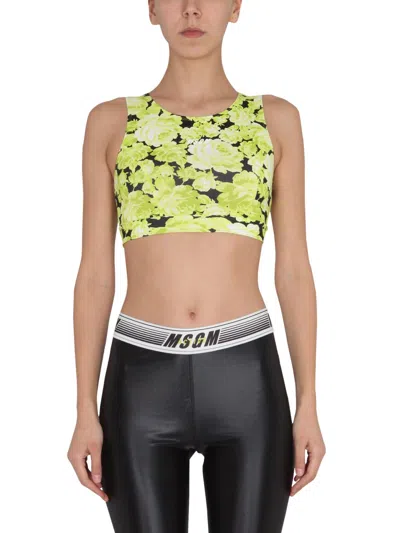 Msgm Floral Print Cropped Top In Green
