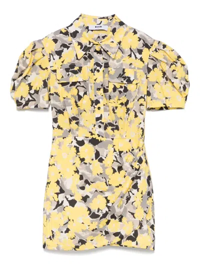 Msgm Kids' Floral-print Dress In Black