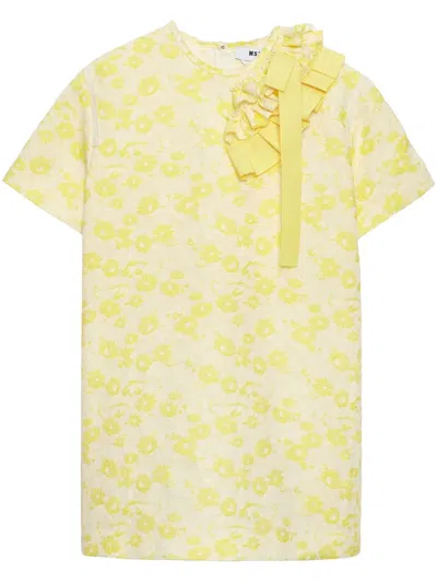 Msgm Floral-print Dress In Yellow