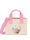 Msgm Tote Bag Rectangular Shape Top Handles Print In Neutral