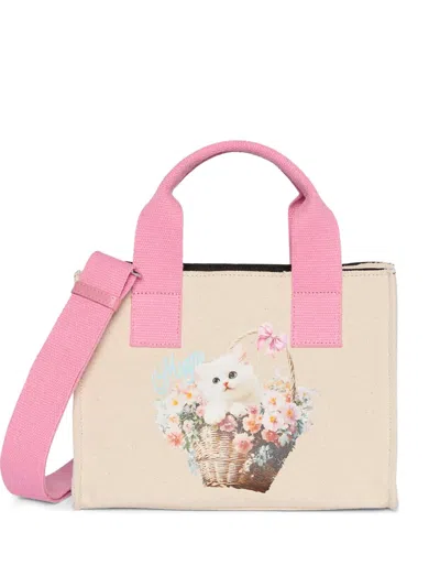 Msgm Floral Print Handles Tote Bag In Neutral