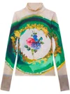 Msgm Floral-print High-neck T-shirt In Neutrals