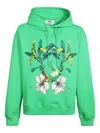 Msgm Floral-print Hoodie In Green