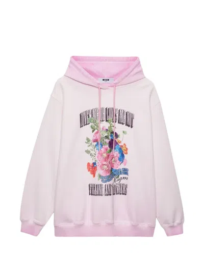 Msgm Floral-print Hoodie In Pink