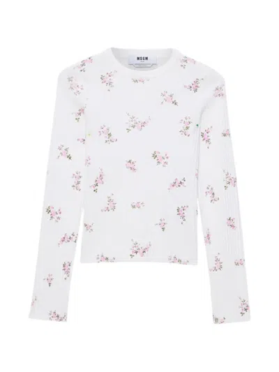 Msgm Floral Print Knitted Top In White