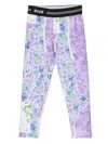 Msgm Floral-print Logo-waist Leggings In Purple