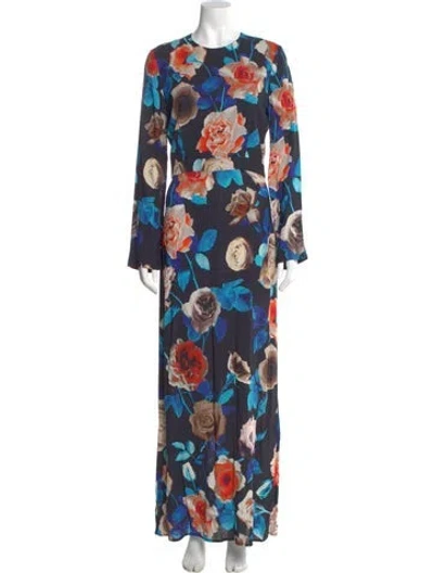 Pre-owned Msgm Floral Print Long Dress In Blue