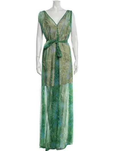 Pre-owned Msgm Floral Print Long Dress In Green