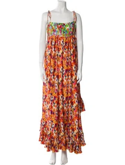 Pre-owned Msgm Floral Print Long Dress In Orange