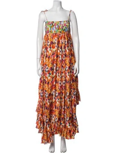 Pre-owned Msgm Floral Print Long Dress In Orange
