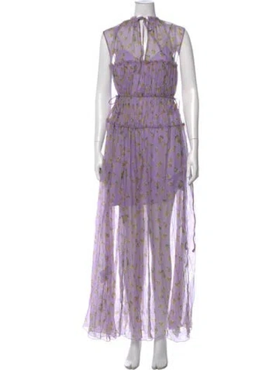 Pre-owned Msgm Floral Print Long Dress In Purple