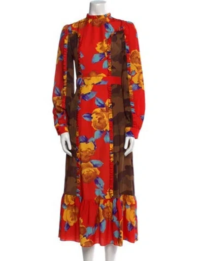 Pre-owned Msgm Floral Print Long Dress In Red