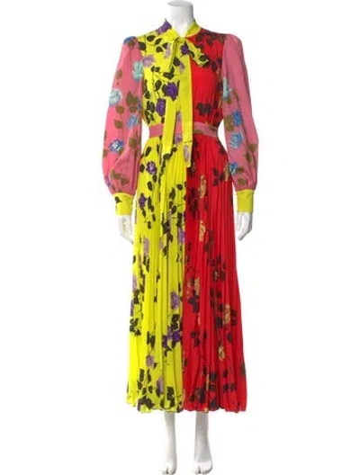 Pre-owned Msgm Floral Print Long Dress In Red