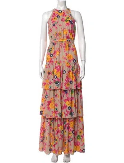 Pre-owned Msgm Floral Print Long Dress W/ Tags In Neutral