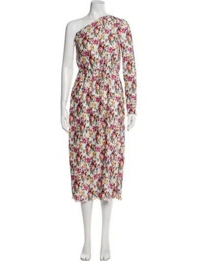 Pre-owned Msgm Floral Print Long Dress W/ Tags In White