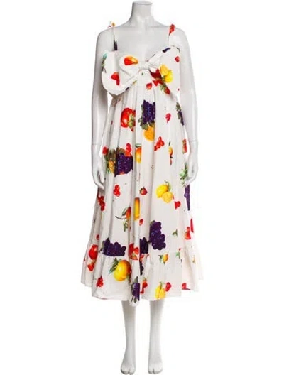 Pre-owned Msgm Floral Print Long Dress In White