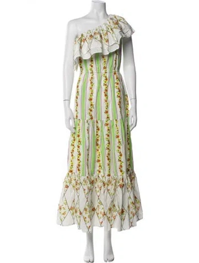 Pre-owned Msgm Floral Print Long Dress In White