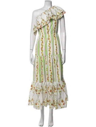 Pre-owned Msgm Floral Print Long Dress In White