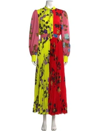 Pre-owned Msgm Floral Print Long Dress In Yellow