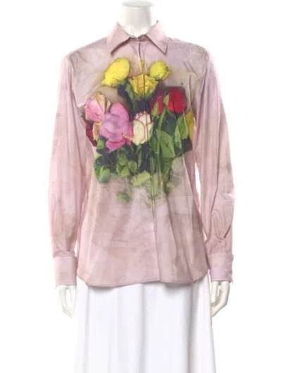 Pre-owned Msgm Floral Print Long Sleeve Button-up Top W/ Tags In Pink