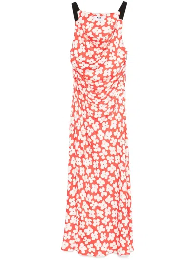 Msgm Floral-print Maxi Dress In Red