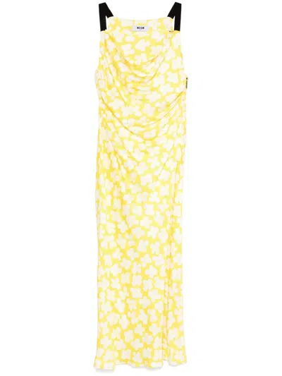 Msgm Floral-print Maxi Dress In Yellow