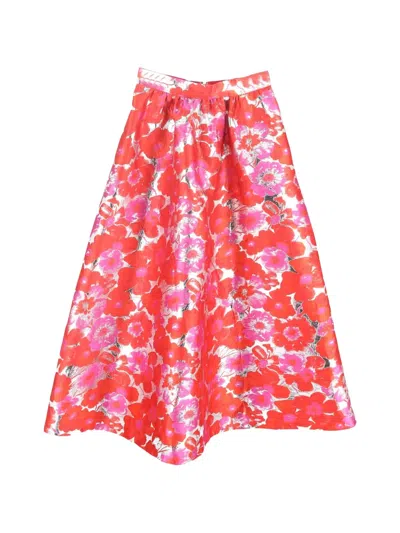 Pre-owned Msgm Floral-print Midi A-line Skirt In Red