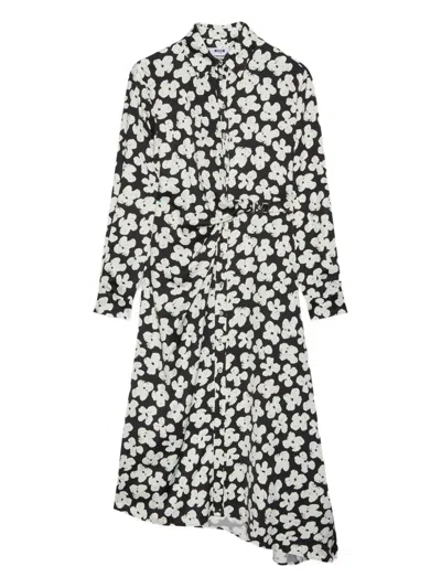 Msgm Floral-print Midi Dress In Black