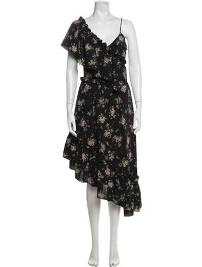 Pre-owned Msgm Floral Print Midi Length Dress In Black