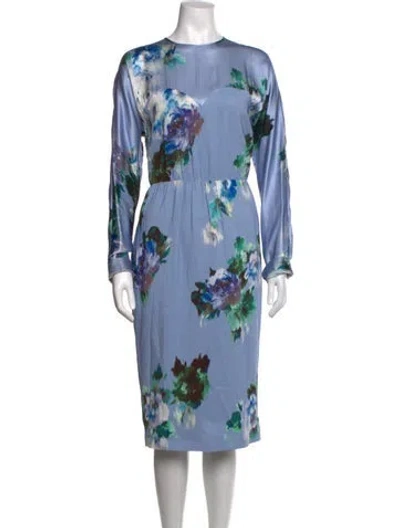 Pre-owned Msgm Floral Print Midi Length Dress In Blue