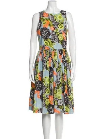 Pre-owned Msgm Floral Print Midi Length Dress In Green
