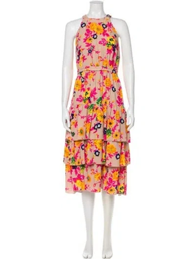Pre-owned Msgm Floral Print Midi Length Dress In Neutral