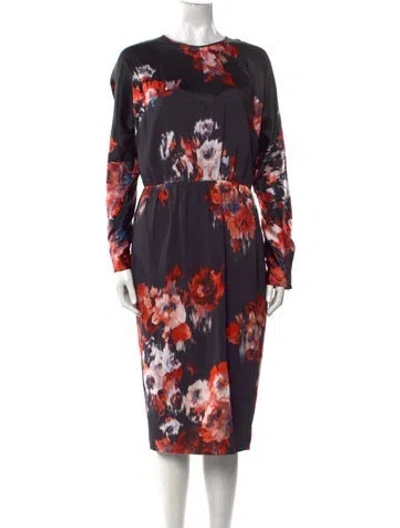 Pre-owned Msgm Floral Print Midi Length Dress W/ Tags In Black
