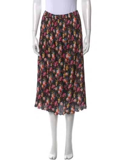 Pre-owned Msgm Floral Print Midi Length Skirt In Black