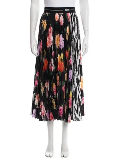 Pre-owned Msgm Floral Print Midi Length Skirt In Black