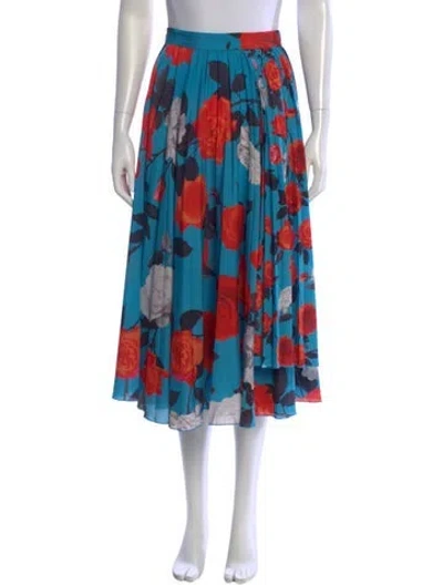 Pre-owned Msgm Floral Print Midi Length Skirt In Blue