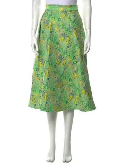 Pre-owned Msgm Floral Print Midi Length Skirt In Green
