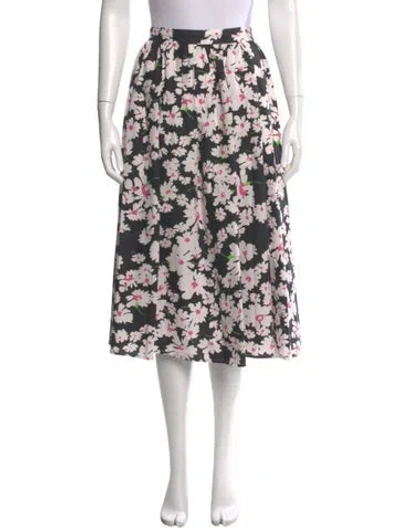 Pre-owned Msgm Floral Print Midi Length Skirt In White