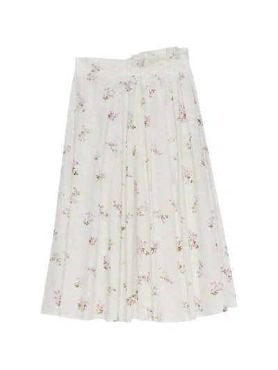 Msgm Floral-print Midi Pleated Skirt In Neutral