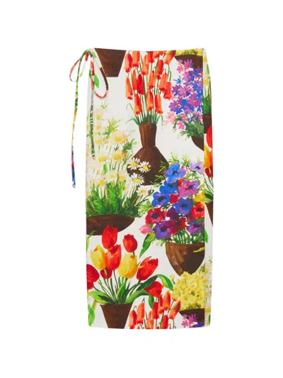 Msgm Floral-print Midi Skirt In Multi